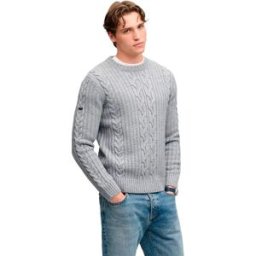 Superdry Pull Jacob Cable Jumper Mid Grey 2XL Homme