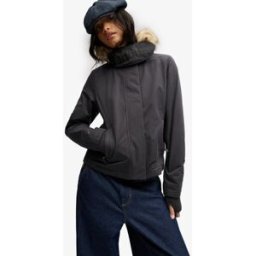 Superdry Femme Veste Coupe-vent Bench à Capuche en Fausse Fourrure Dark Grey Taille: M