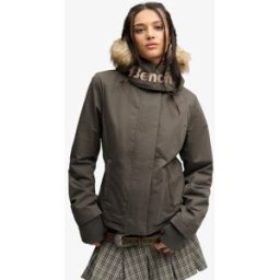 Superdry Femme Veste Coupe-vent Bench à Capuche en Fausse Fourrure Green Taille: L