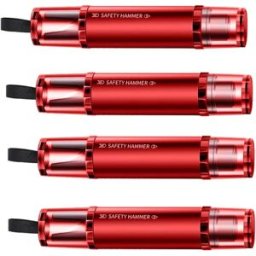 INF Marteau de sécurité pour voiture lot de 4 avec coupe-ceinture intégré, alliage d'aluminium rouge, brise-vitre compact à
