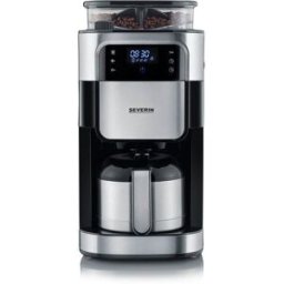 Severin Cafetière filtre avec broyeur intégré - KA4814 - Écran tactile - Verseuse isotherme 8 Tasses - Noir/inox