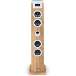 Thomson Tour Haut-parleur Blanc/bois Bluetooth/cd/usb/sd, 60w, Radio Fm, Télécommande, Alim. 230v