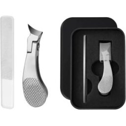 INF Pince à ongles Bionic Penguin - Ensemble 2 pièces en acier inoxydable, pointe anglée 25° et prise antidérapante Argent