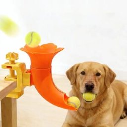 INF Lanceur de balles self-service pour chien - ABS orange, écartement réglable jusqu'à 55mm, design trompette résistant aux