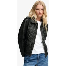Superdry Femme Veste Angelina Faux Cuir Coupe Décontractée Black Taille: 42