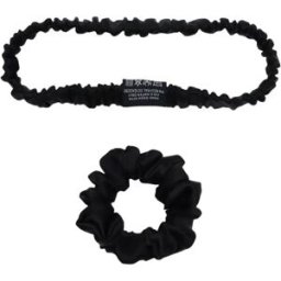 INF Ensemble bandeau et chouchou élastiques 100 % soie pour protéger les cheveux et pratiquer le yoga Le noir
