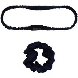 INF Ensemble bandeau et chouchou élastiques 100 % soie pour protéger les cheveux et pratiquer le yoga Bleu marine