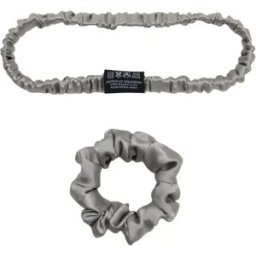 INF Ensemble bandeau et chouchou élastiques 100 % soie pour protéger les cheveux et pratiquer le yoga Gris