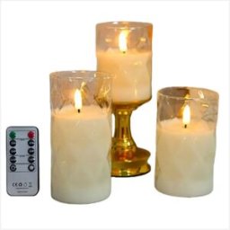 INF Ensemble de 3 bougies LED sans flamme en verre diamanté à piles avec télécommande