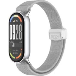 INF Bracelet Tressé Élastique avec Fermoir Magnétique et Embouts Métalliques compatible with Xiaomi 10/9/8 - Gris Gris clair