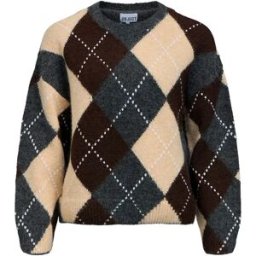 Vila Pull Brenda Medium Grey Melange / Checks Seal Brown / Sandshell L Femme