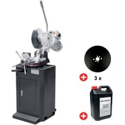 Pack Tronçonneuse métal acier inox 0,75/1,5 kW 400 V 3 lames circulaires ø315 mm 19/38 tr/min avec pompe + socle et 5L liquide de refroidissement Optisaw CS315 PACK