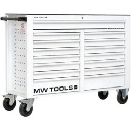 Servante d'atelier 15 tiroirs blanche XXL 1415 mm robuste en acier soudé verrouillable roues ø125 mm MW Tools GW115W