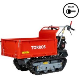Mini dumper à chenilles 600 kg avec benne plate basculante 6,5 CV démarrage électrique 3 vitesses avant +1 vitesse arrière Torros MRP600HE