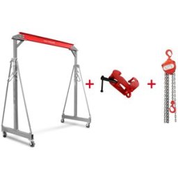 Grue à portique 1 t + palan à chaînes avec pince à poutre MW Tools PTLK1-SET1000C