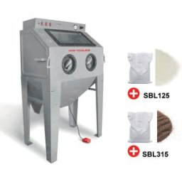 Pack cabine de sablage 415 L avec 25 kg de microbilles de verre et 25 kg de corindon brun MW Tools CAT415SET