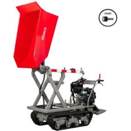 Minidumper à chenilles avec élévateur à ciseaux hydraulique benne 800kg 13CH 6+2R vitesses démarrage électrique Torros MRDS800H6E
