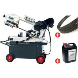 Scie à ruban mobile pour métaux 0-45° capacité de coupe ronde 178 mm 0,75 kW 230V 5 lames de scie et 5L d'huile de refroidissement Torros SC190G PACK
