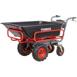 Brouette électrique 4 roues à châssis tubulaire extensible et amovible + benne plastique 300L 300KG - batterie 40V / 6Ah Torros EP300P