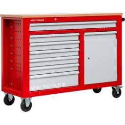 Servante d'atelier 7 tiroirs + 1 armoire rouge et grise extra large 1260 mm avec plan de travail stratifié MW Tools GW107K