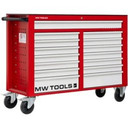 Servante d'atelier 15 tiroirs rouge et grise XXL 1415 mm robuste en acier soudé verrouillable roues ø125 mm MW Tools GW115