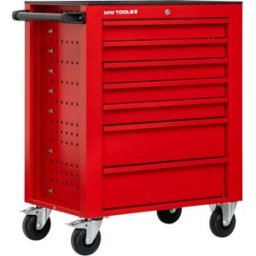 Servante d'atelier 7 tiroirs rouge robuste en acier soudé verrouillable roues ø125 mm MW Tools GW107R