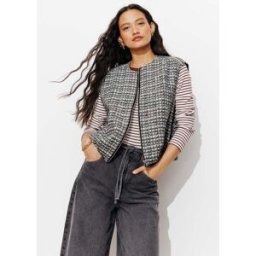 Promod Blouson tweedé sans manches Imprimé noir 36