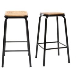 Miliboo Tabourets de bar empilables noir et bois foncé H65 cm (lot de 2) MEMPHIS