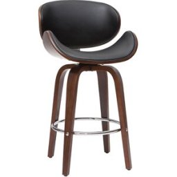 Miliboo Tabouret de bar pivotant noir et bois foncé 65 cm WALNUT
