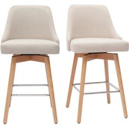 Miliboo Tabourets de bar scandinaves pivotants 360° en tissu beige et bois hêtre massif H65 cm (lot de 2) HASTA