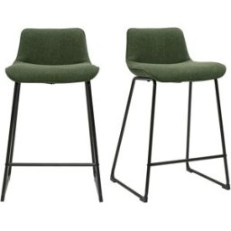 Miliboo Tabourets de bar en tissu vert kaki et métal H65 cm (lot de 2) BOOST