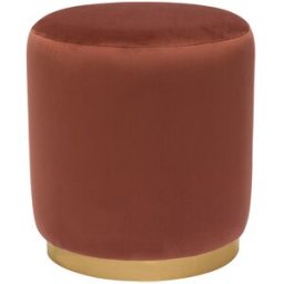 Miliboo Pouf rond en velours rouge tomette et métal doré D40 cm AMAYA