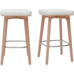Miliboo Tabourets de bar blancs et bois clair 65 cm (lot de 2) GRAMMA