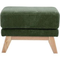Miliboo Pouf repose-pieds scandinave en tissu velours côtelé vert kaki et bois clair OSLO