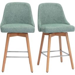 Miliboo Tabourets de bar scandinaves pivotants 360° en tissu effet velours texturé vert céladon et bois hêtre massif H65 cm (lot de 2) HASTA
