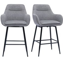 Miliboo Tabourets de bar pivotants 360° en tissu effet velours texturé gris et métal H65.5 cm (lot de 2) ALESS