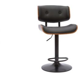 Miliboo Tabouret de bar design réglable pivotant 360° noir et bois foncé BASILE