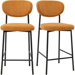 Miliboo Tabourets de bar fixes en tissu velours côtelé jaune curry H65 cm (lot de 2) BREKA