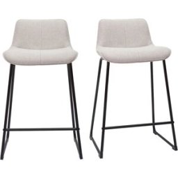 Miliboo Tabourets de bar en tissu effet velours texturé beige et métal H65 cm (lot de 2) BOOST