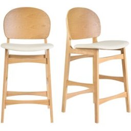 Miliboo Tabourets scandinaves en bois clair frêne et blanc H68 cm (lot de 2) ELTON