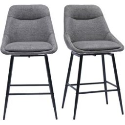 Miliboo Tabourets de bar pivotants 360° en tissu effet velours texturé gris et métal H66 cm (lot de 2) ALESS