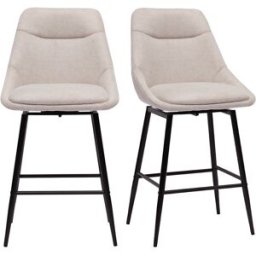 Miliboo Tabourets de bar pivotants 360° en tissu effet velours texturé beige et métal H66 cm (lot de 2) ALESS