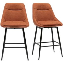 Miliboo Tabourets de bar pivotants 360° en tissu effet velours texturé terre brûlée et métal H66 cm (lot de 2) ALESS
