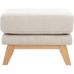 Miliboo Pouf repose-pieds déhoussable scandinave en tissu velours côtelé beige et bois clair OSLO