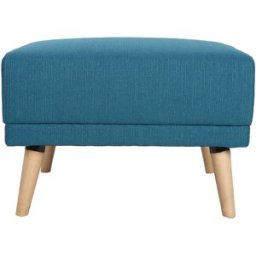 Miliboo Pouf repose-pieds scandinave en tissu bleu canard et bois clair ULLA