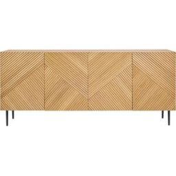 Miliboo Buffet design en bois clair chêne massif gravé et métal noir 4 portes L180 cm ARCHIPEL