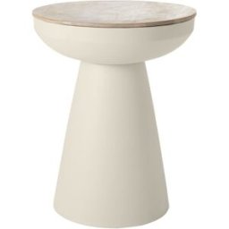 Miliboo Table d'appoint ronde design avec rangement en métal grège et bois manguier massif H52 cm TAM