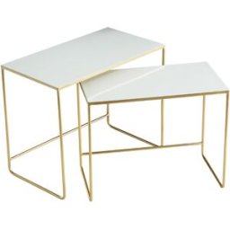 Miliboo Tables basses gigognes rectangulaires design blanc et métal doré (lot de 2) WESS