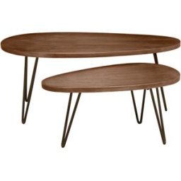 Miliboo Tables basses gigognes bois foncé manguier massif et métal noir (lot de 2) VIBES