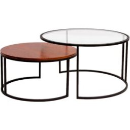 Miliboo Tables basses gigognes rondes verre trempé, bois manguier massif teinté et métal noir (lot de 2) TAHL
